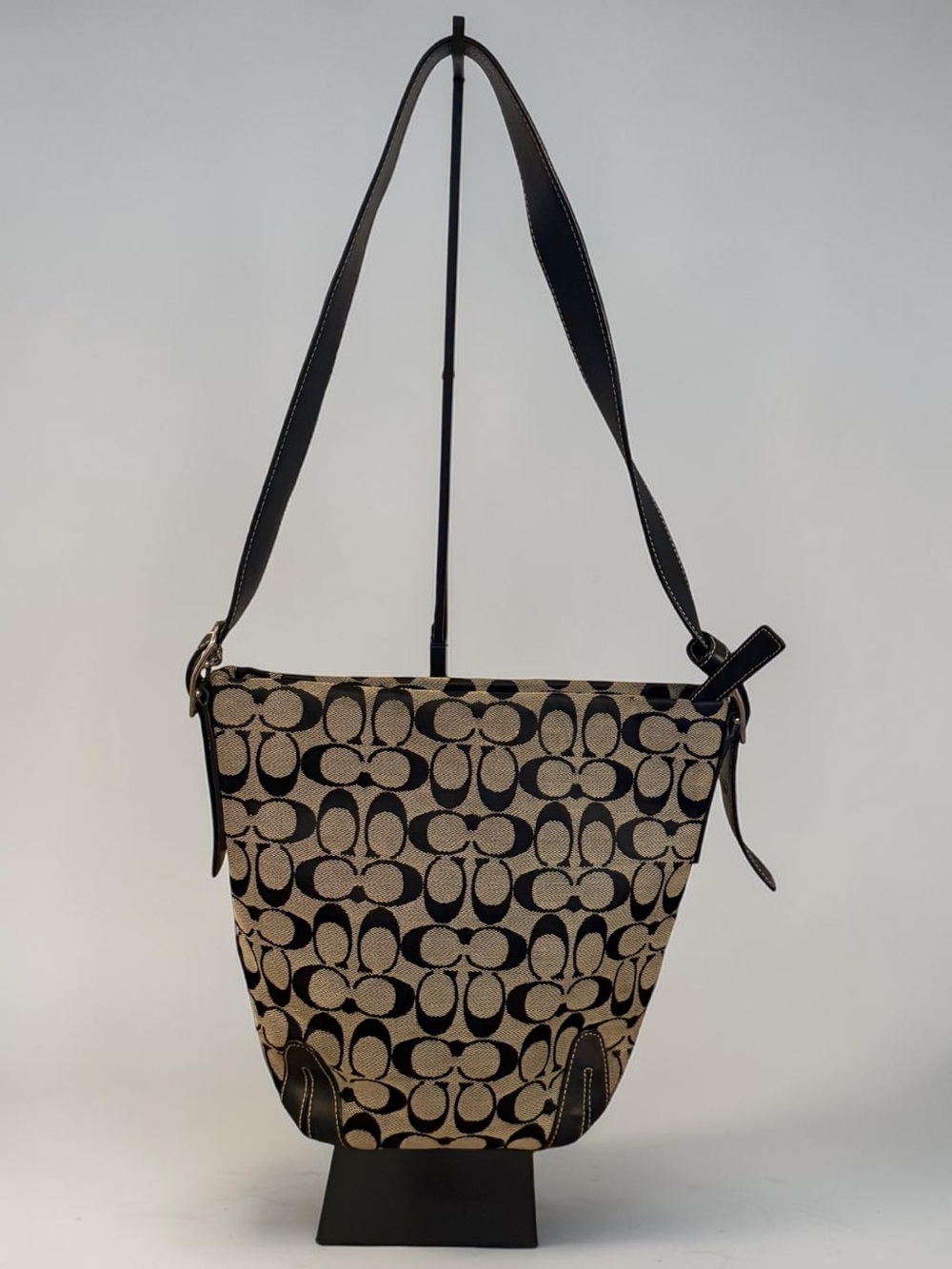 COACH Signature Canvas Hobo Bucket Shoulder Bag Jacquard Leather Y2K 6076 - Picture 8 of 12